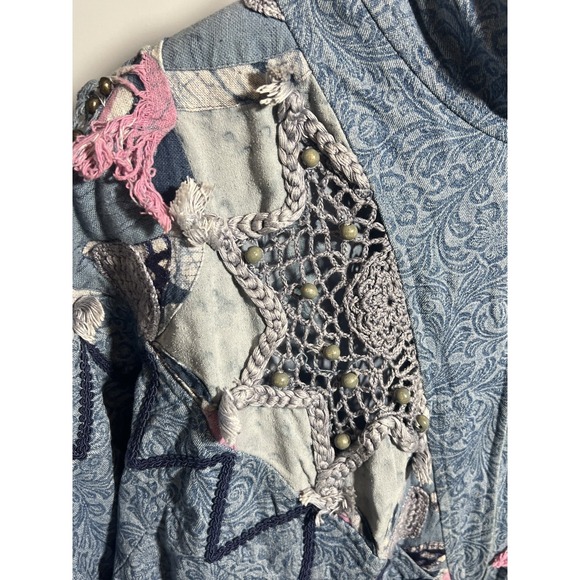 Vintage LIM'S Women's Bomber Jacket 80s Denim Patchwork Embellished Art-to-Wear - Picture 2 of 11